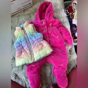 Juicy Couture Pink Baby Snowsuit with Pastel Vest Bundle EUC